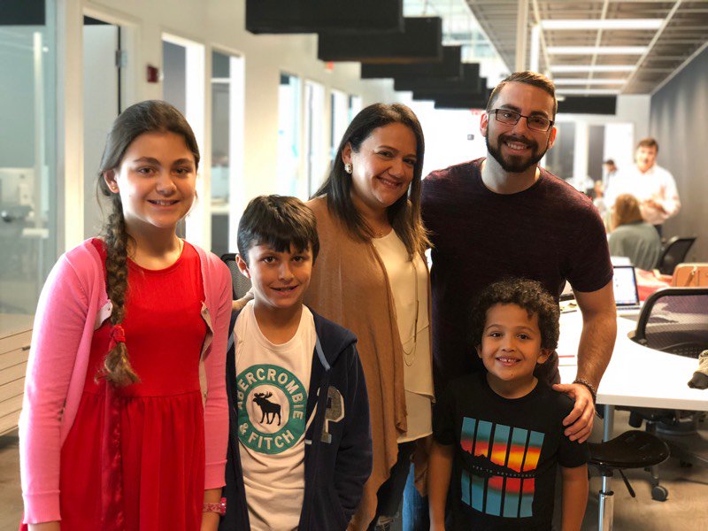 M8agency's tweet photo. We celebrated #TakeYourChildToWorkDay by teaching our little ones photo basics in a fun studio workshop! Check out Noah (6), Sebastian (9) and Luna (10) with our in-house videographer, Alex. #TYCWD #AdLife #M8 https://t.co/0QjdRariKz