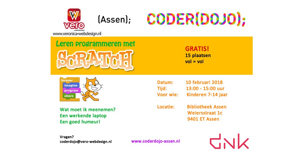 CoderdojoAssen's tweet image. #CoderDojoAssen gaan weer van start! En wij gaan scratchen! De Dojo vindt plaats zaterdag 10 februari om 13:00 @biebAssen. Meld je GRATIS aan op eventbrite.nl/e/tickets-code…