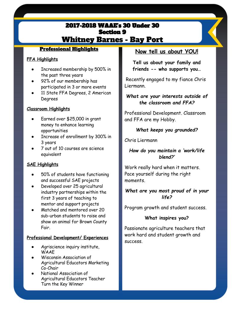 Friday shout-out to Whitney Barnes (Bayport) for WAAE's 30 Under 30! #WAAEBeyondtheClassroom