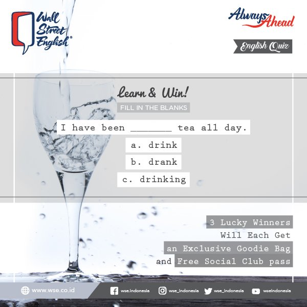 WSE_Indonesia's tweet photo. Choose the right answer and get a chance to win WSE Goodie bag and Free Social Club.
#WallStreetEnglish
#WSEID
#Quiz
#AlwaysAhead https://t.co/qPz8u1W9Z2
