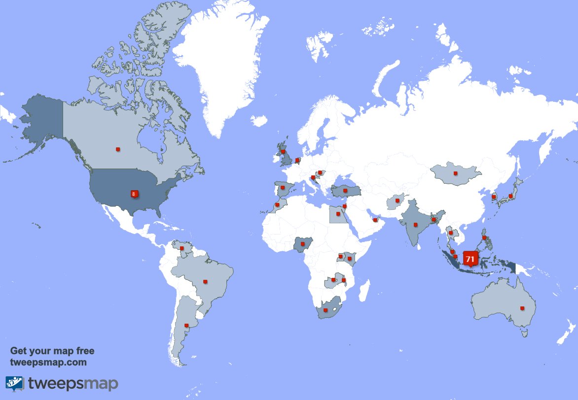 MXSatrio's tweet photo. My followers live in Indonesia (68%), USA(8%)... Get your map: https://t.co/zzUlORuhMO https://t.co/MtFtOVHye5
