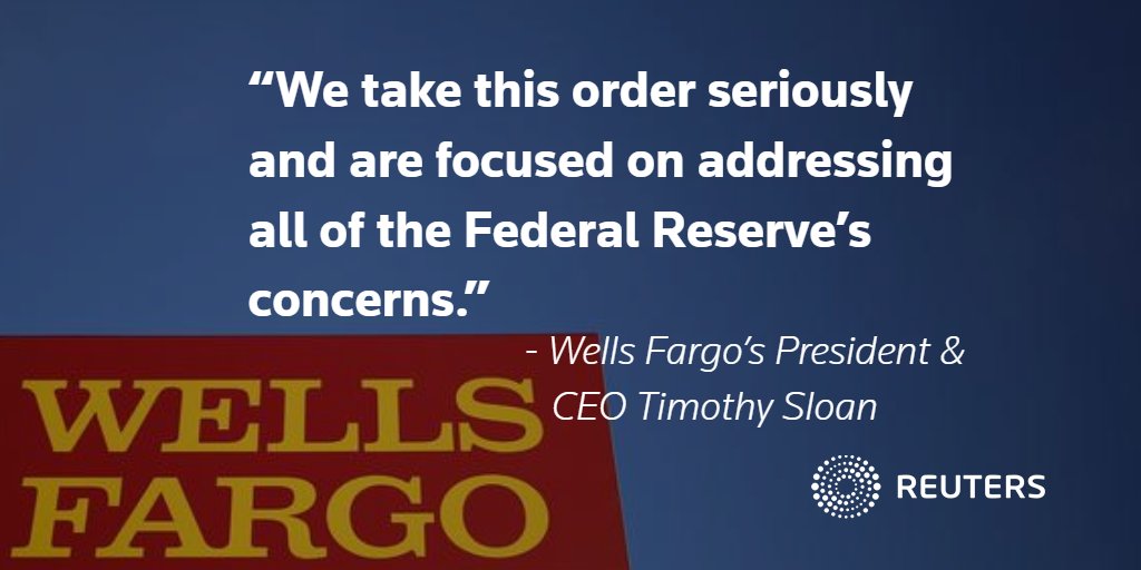 ReutersUS's tweet photo. Fed orders Wells Fargo to halt growth over compliance issues https://t.co/lY0Y5OaU4S https://t.co/SIn7vCLg01