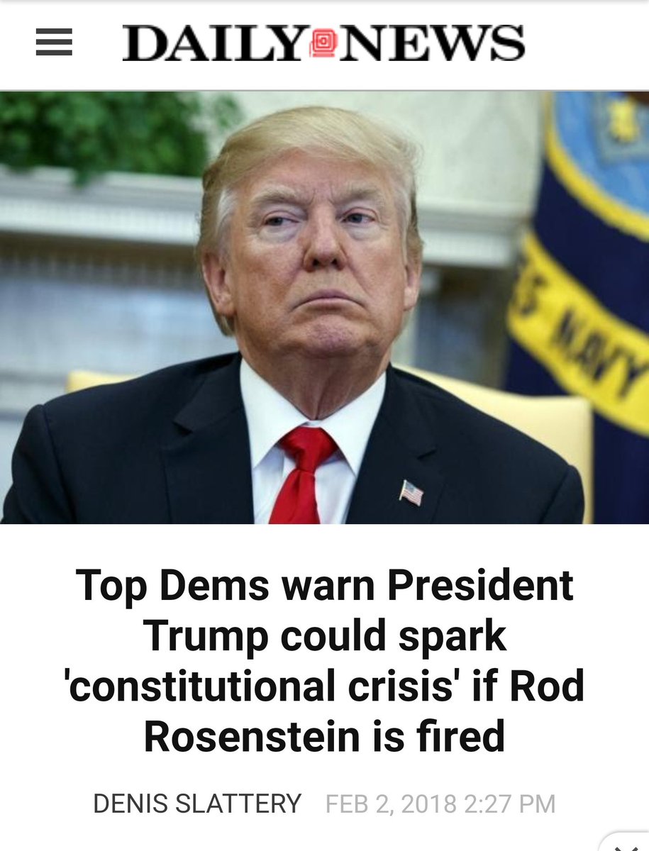 PatriotByGod's tweet photo. Top Democrat criminals warn "Trump could spark Constitutional Crisis if #Rosenstein is fired." Ok Idiots, 1. The Constitution gives Trump the authority to fire Rosenstein. 2. A coup on a duly elected President is a Constitutional Crisis. https://t.co/SbC57ZIgmG