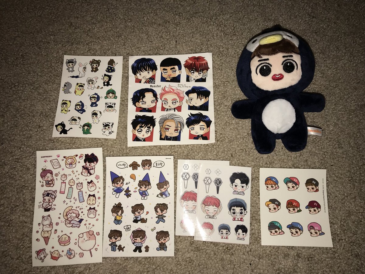 stanexoforever's tweet photo. THANK YOU @dancingninibear THESE ARE SO CUTEEE. Lol the mailman stuffed the package in the mailbox and some of the stickers got bend but itβs fine I guess. THE KYUNGSOO DOLL IS SO CUTE IM SO HAPPY RN #dnbFB https://t.co/HIDfaCl1OW