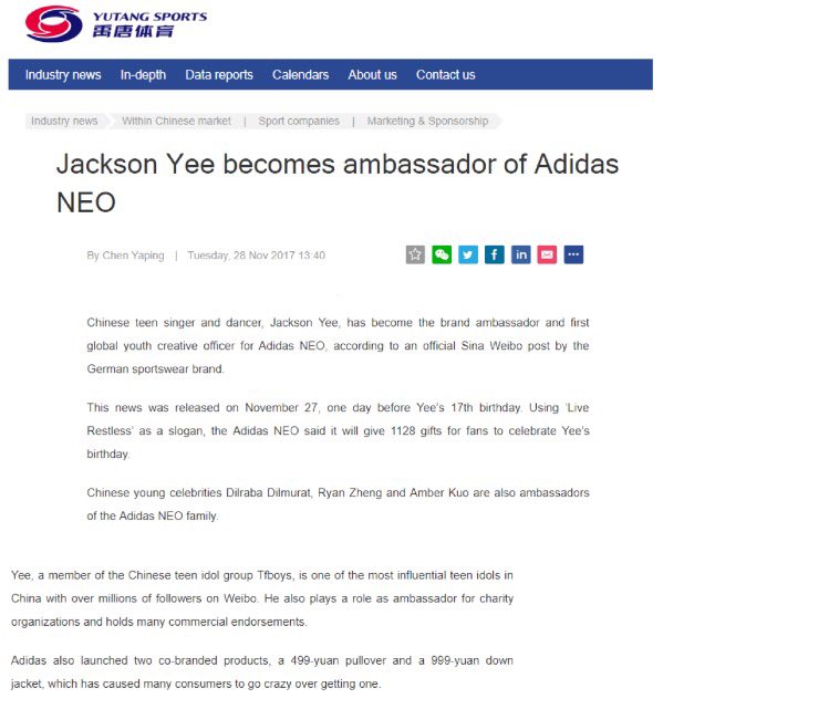 YeeFanclub's tweet photo. Part 2 - What did we miss? Jackson Yee and @adidas neo have come to your countries? #JacksonYee #Adidas #AdidasNeo https://t.co/ZV4e4Qq07h