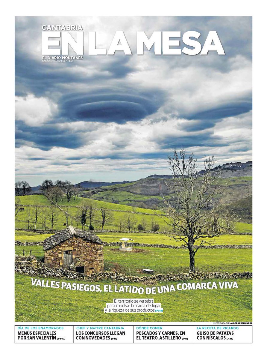 Portada de mañana en el #suplemento de #gastronomía de <a href="/dmontanes/">eldiariomontanes.es</a> dedicada a los @AlimentosCantab en los <a href="/VallesPasiegos/">Valles Pasiegos</a>. Además, en 28 páginas, contenidos especiales para celebrar #sanvalentín en los #restaurantes de #Cantabria y muchas más cosas... 
Si te gusta, #comparte