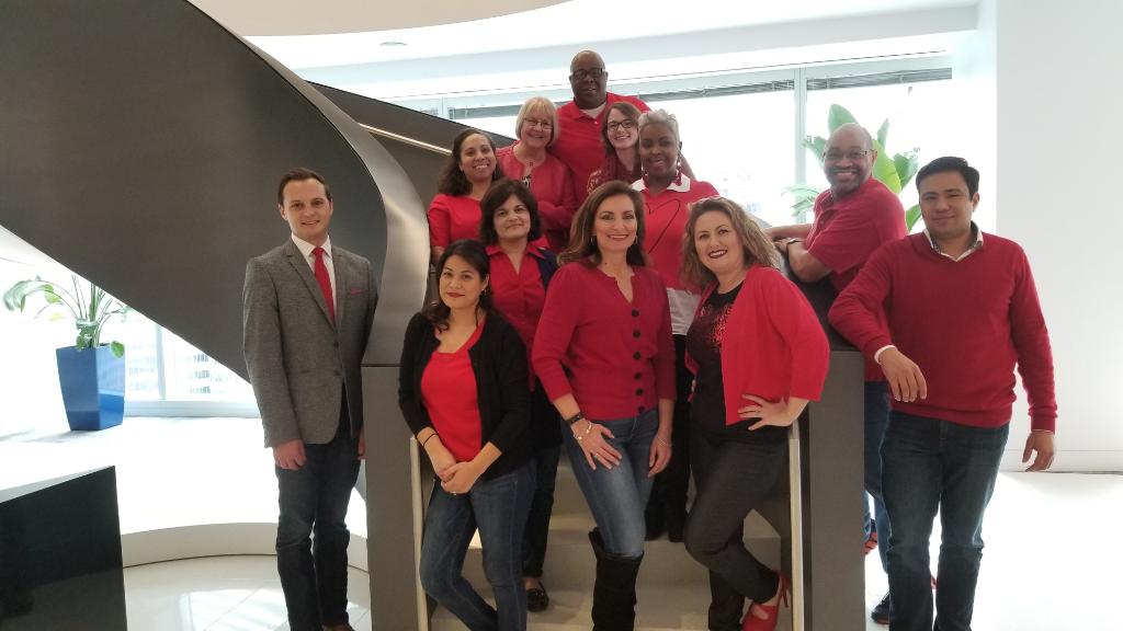 AmericanHeartTX's tweet photo. Thompson & Knight has a great time celebrating Wear Red Day in its office and spreading AHA’s mission. Thank you so much for your support!” #WearRedAndGive #HoustonGoRed https://t.co/dU8QcqUIKE