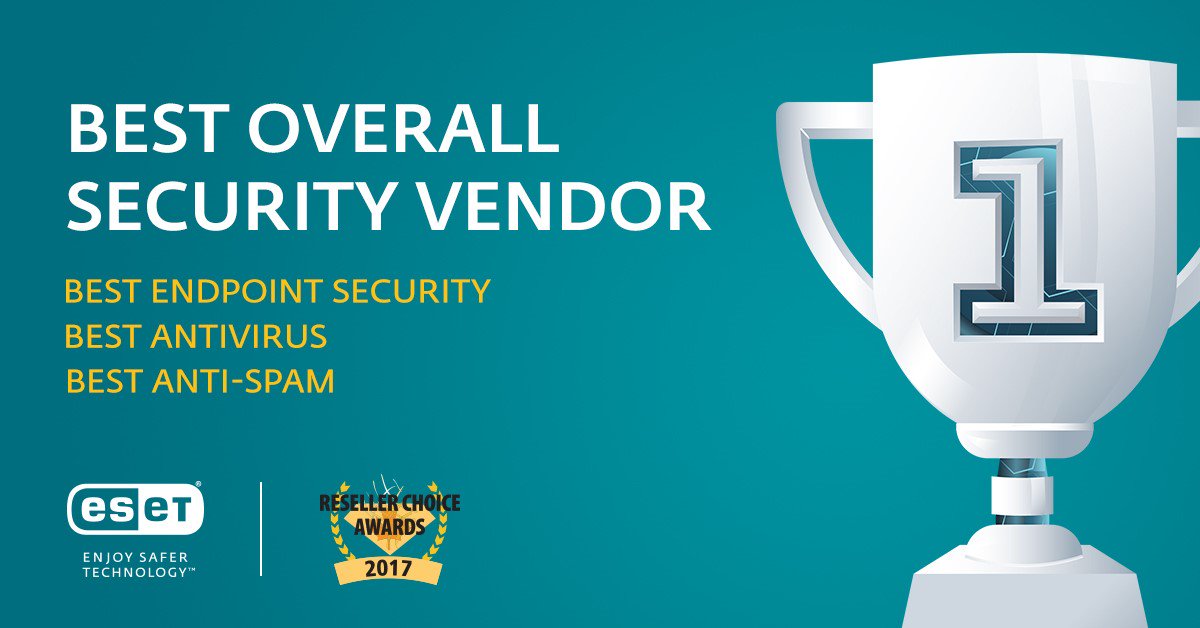 ESET's tweet image. We&apos;ve been awarded Best Overall Security Vendor at the 11th Annual Reseller Choice Awards in Canada. We love our partners! Thank you for voting!eset.com/ca/about/newsr… #ITAwards