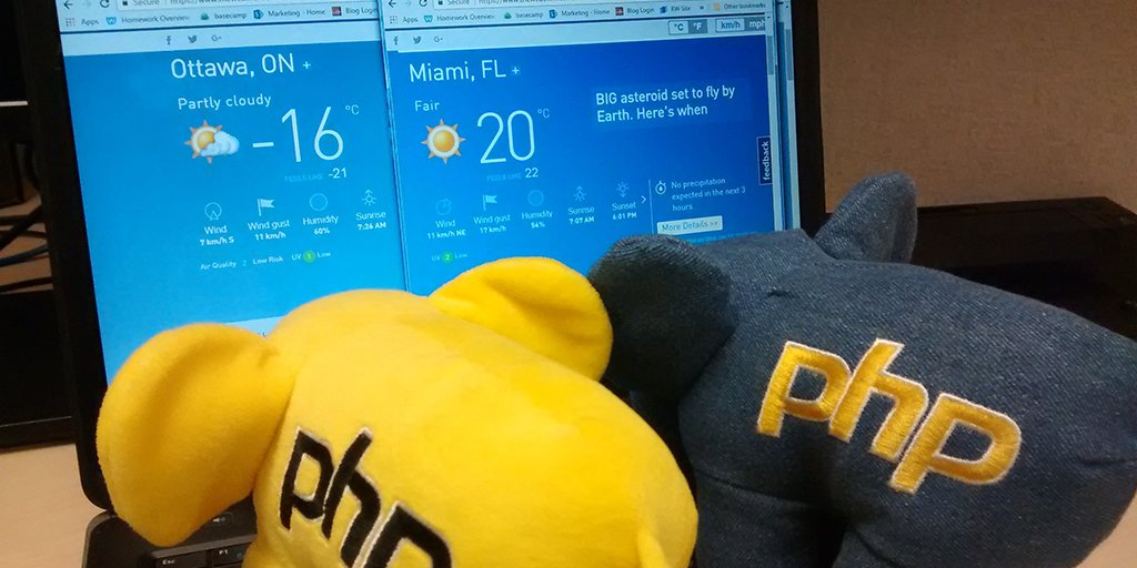 zend's tweet photo. It's cold outside so we're headed for some Sunshine and PHP next week!
Be sure to drop by our booth at #SunPHP18 to learn all about Zend Server, Z-Ray, and our upcoming support for Laravel Homestead.
Ask how you can win a #501ElePHPant
#PHP
https://t.co/B3zIPgjzw8 https://t.co/f8rbfOjj9Q