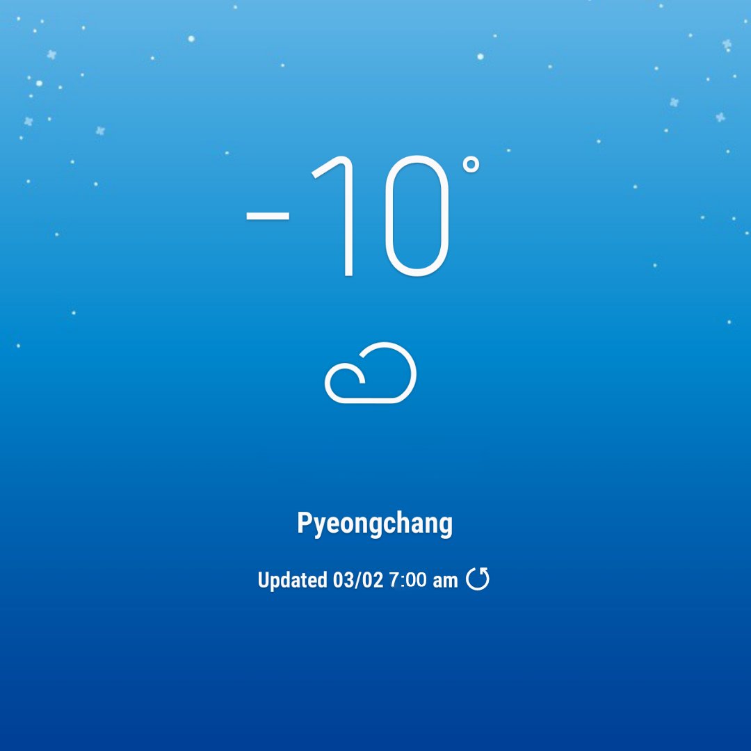 gangwon2024's tweet photo. Today’s weather in PyeongChang #20180205 Little cloudy and foggy today, and also going to be really cold! ☁☁ #ColdWeekend #WelcometoPyeongChang
#오늘의평창 2월 3일 <🌫흐림>평창에서 만나요! #주말 역시 #춥다 https://t.co/Zk2EqlNq70