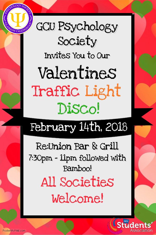 Our first social event of 2018 is here! A Traffic Light Disco 💃🕺All info is on our Facebook event page! facebook.com/events/5507146…

#gcu #gcusocieties #gcustudents