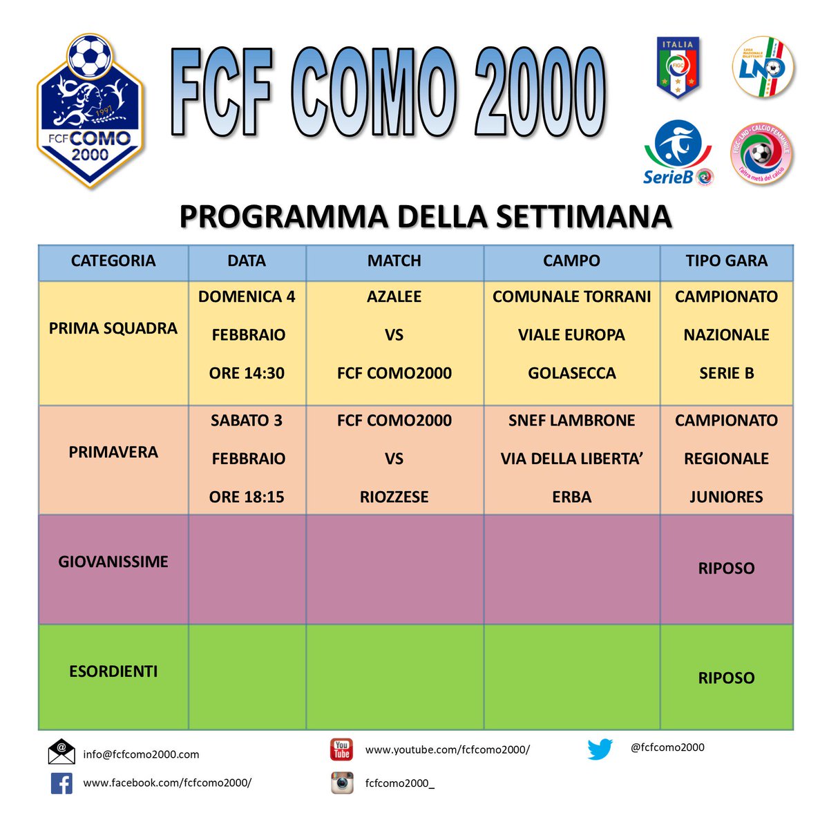 FCFCOMO2000's tweet photo. Programma per il fine settimana https://t.co/MXWbH7NOrY