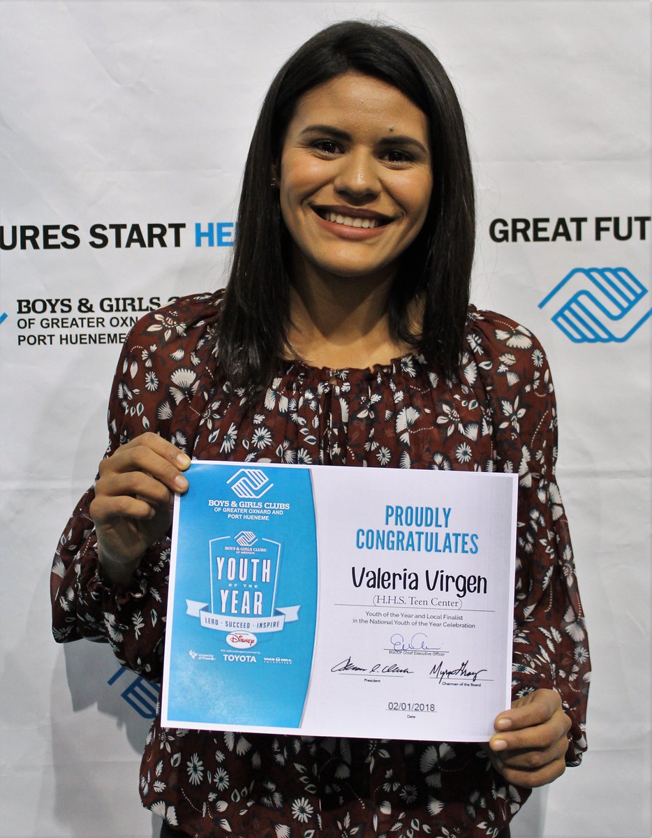 BGCOP's tweet photo. Congratulations to Rio Mesa senior Valeria Virgen for being named our 2018 Youth of the Year! @BGCA_Clubs #YouthoftheYear  #Oxnard https://t.co/ufBXH5iH9B