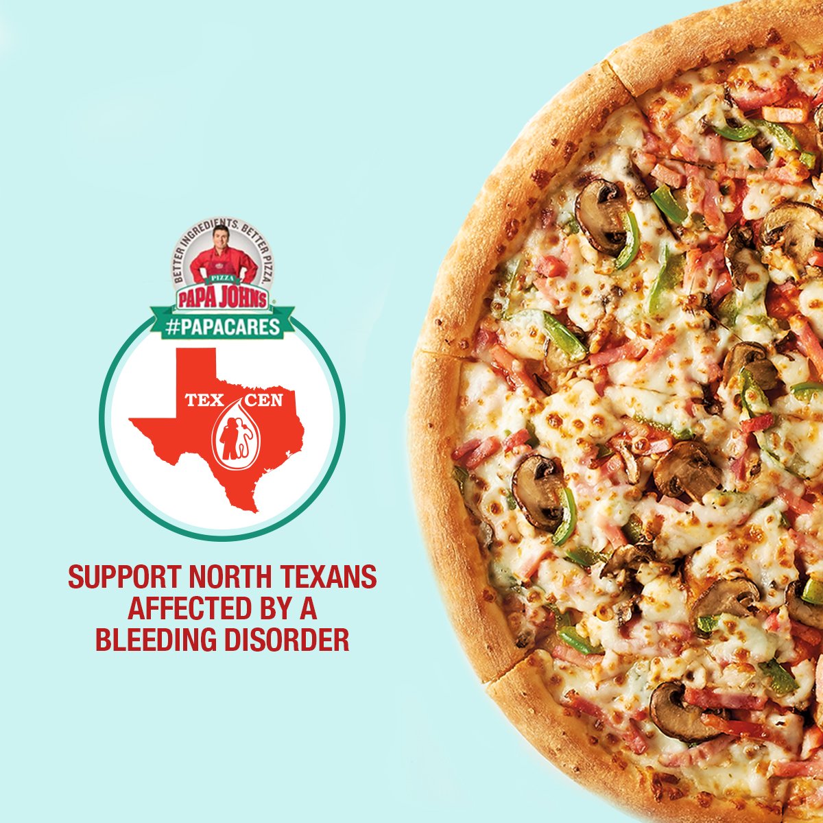 TexCenHemo's tweet photo. TexCen was named Papa John's #papacares partner. Use promo code TEXCEN when ordering at participating DFW, Austin and Waco area restaurants through 2/28/18! https://t.co/kAqfiMfsag