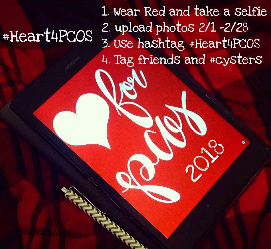 PCOSGurl's tweet photo. Join in #Heart4PCOS this FEBRUARY for #PCOS
#GOREDWEARRED #goredselfie #goredforwomen #cysters #heart #gored
Raise some awareness LETS KEEP OUR #CYSTERS HEARTS BEATING STRONG
Join #HEART4PCOS
1. Wear red and take a selfie
2. upload to #SoMe
3. Tag photo #Heart4PCOS
4. Share https://t.co/C5pRs3OrWJ