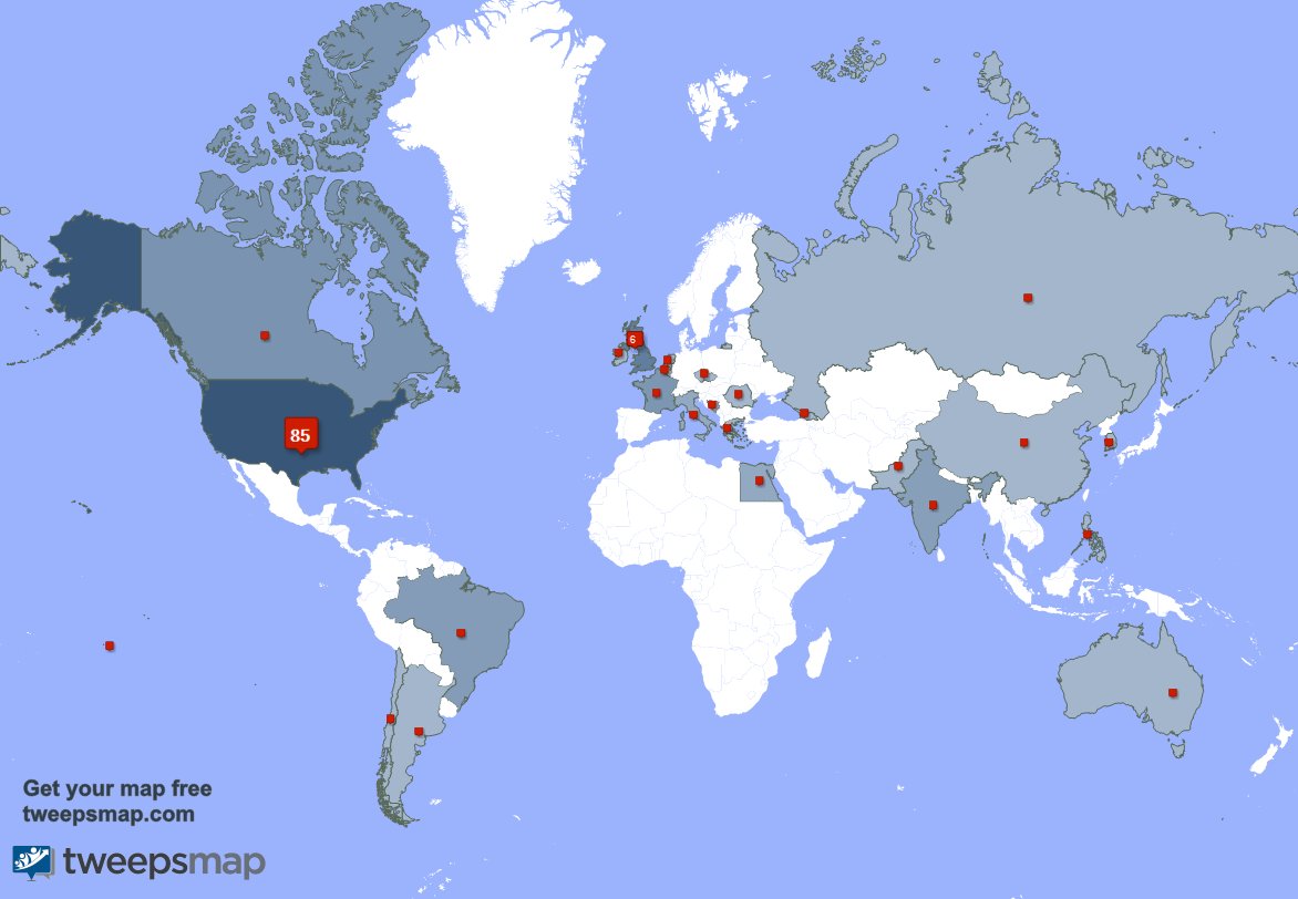 My followers live in 25 countries: USA(84%), UK.(6%)... tweepsmap.com/!TroubleMakinB… Get your free map!