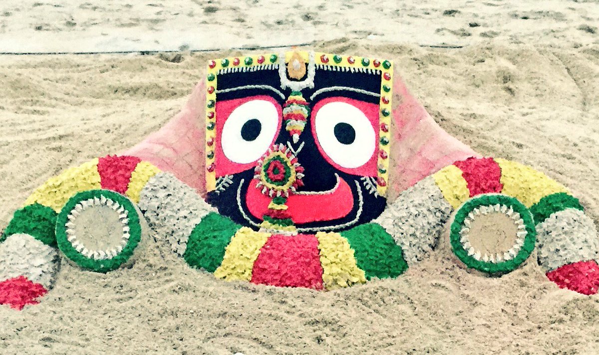 sudarsansand's tweet photo. Jai #Jagannath ......                       One of my SandArt at Puribeach . https://t.co/fHixAM24OR