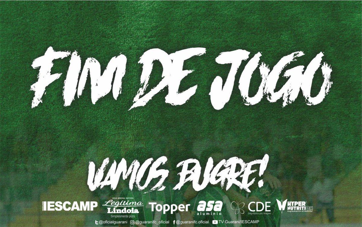 guaranifc's tweet photo. #GUAxBAT| 2º Tempo | 48' | 3x2 | FIM DE JOGO! Guarani repete atuação e bate o Batatais no Brinco de Ouro. Rondinelly, Bruno Mendes e Denner fizeram os gols do Alviverde #VamosBugre https://t.co/89SsVHtk3T