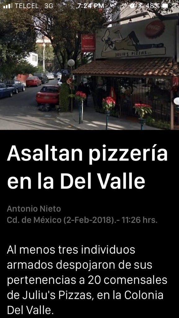 Asaltaron #JuliusPizza de #Pilares #BJ con pistolas. Así... súper segura la #CDMX de <a href="/ManceraMiguelMX/">Miguel Ángel Mancera</a>