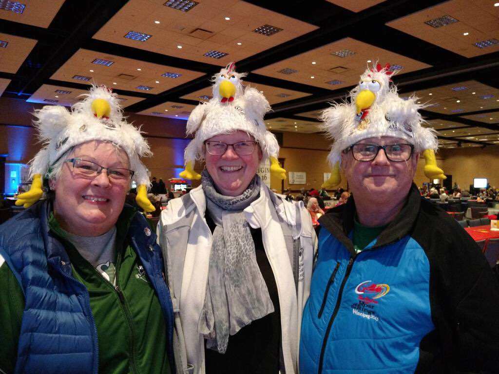 scottieschicken's tweet photo. Our newest temporary member of the flock, Pat. Welcome to the Chicken coop. #FordCurling @2018BCScotties https://t.co/nAzNcTOBzs