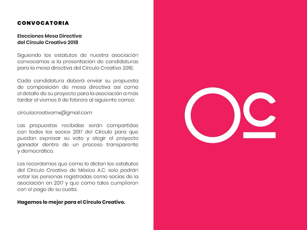 CirculoMexico's tweet photo. Es tiempo de pensar en el Círculo y de elegir un proyecto para liderarlo en 2018.

El Círculo está pasando un buen momento: más fuerte, más sano, más ambicioso.

Pero puede ser mucho mejor aún.

Bienvenidas todas las candidaturas y proyectos hasta el 9 de febrero.

👇🏻 https://t.co/0N48xSFXXj