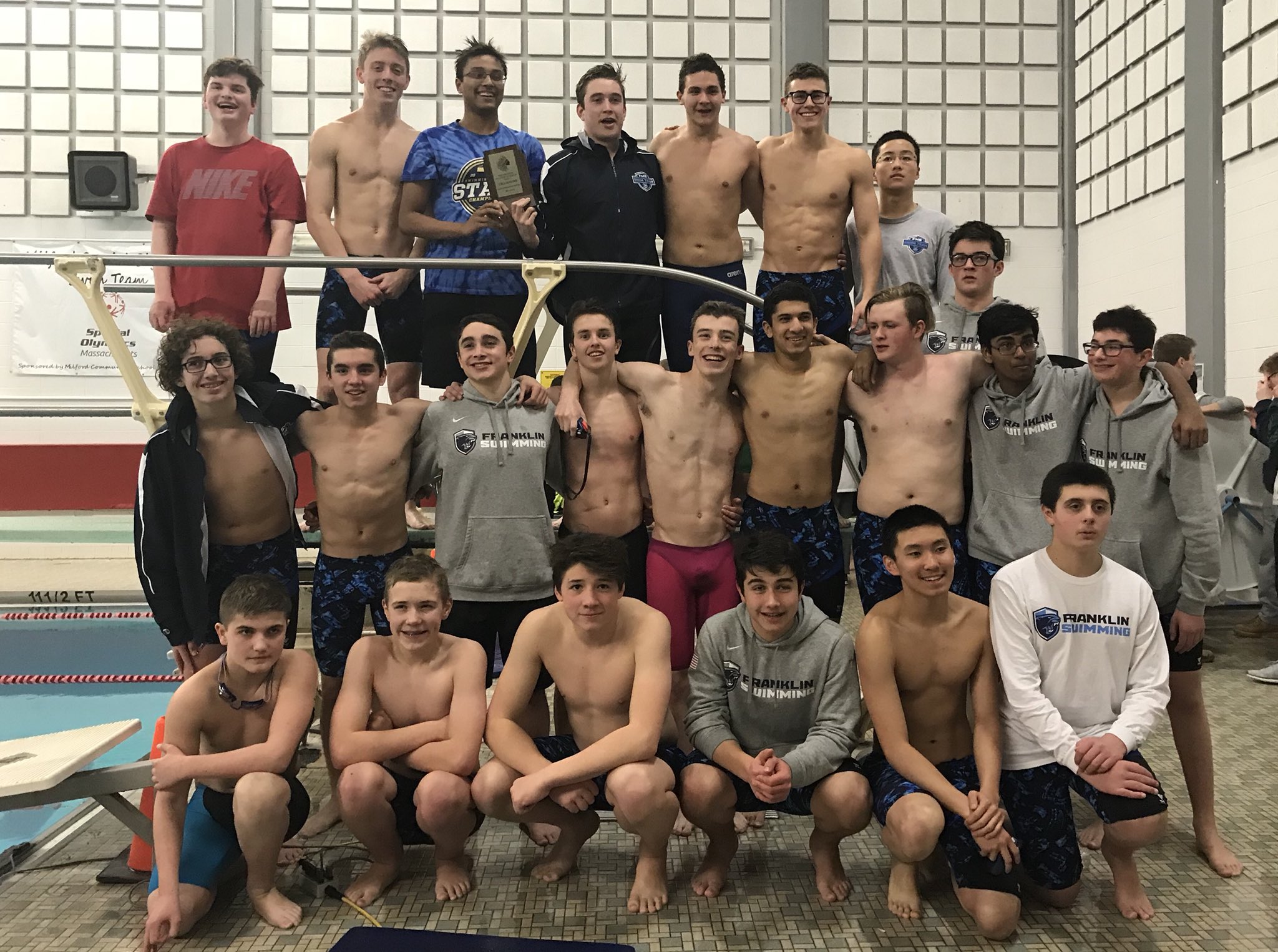 FHS Boys swim team takes Hockomock Championship in a true team way,  only 1 individual 1st place finish but lots of depth