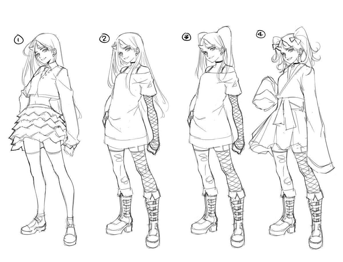 Working on a new OC. Figured I'd put some progress sketches up here :^) She's inspired by Ishoku Hada gals <3