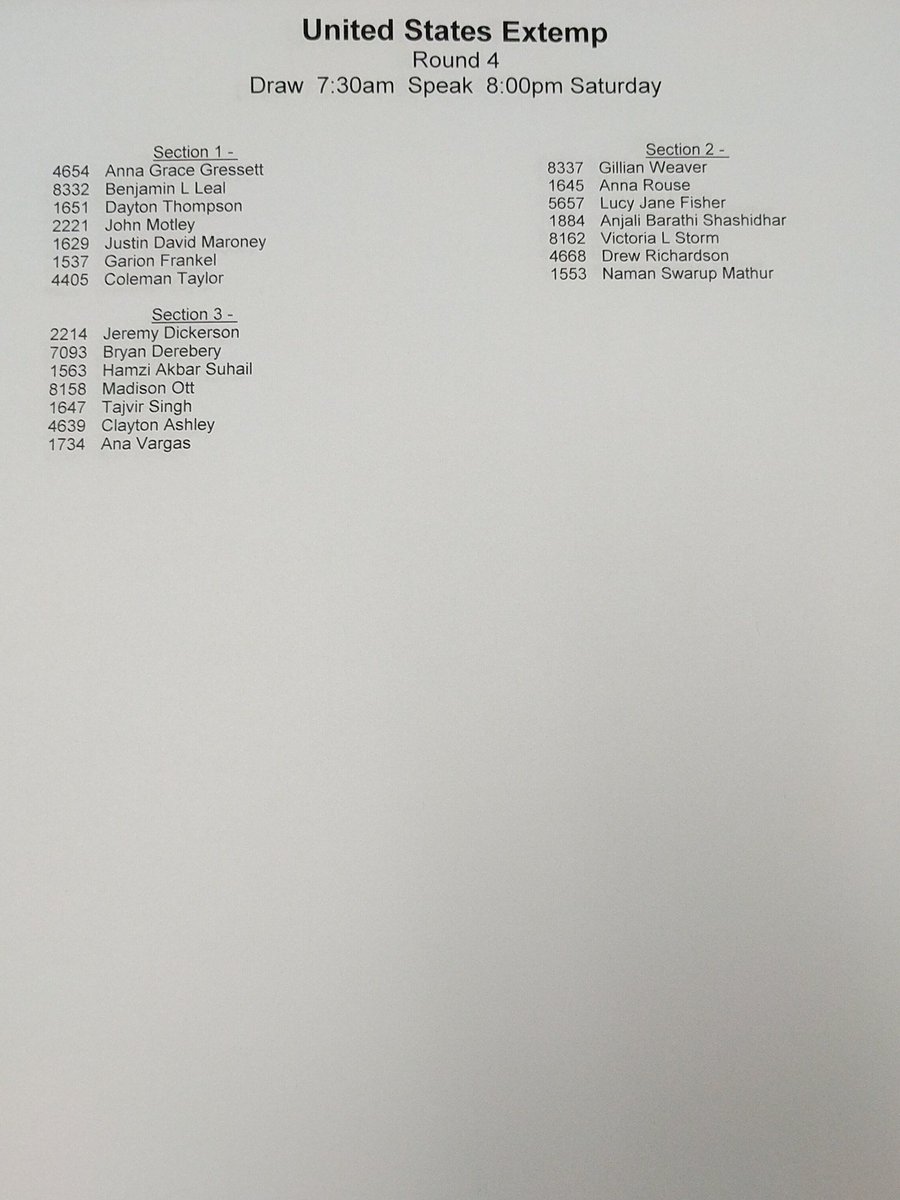 LBJofNSDA's tweet photo. USX RD4 Draw @ 730AM https://t.co/jjc6ia8Vzs