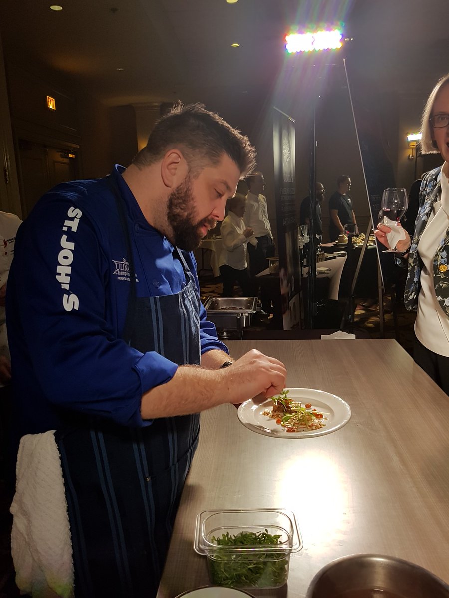 .<a href="/NickJewczyk/">Nick Jewczyk</a>'s slow roasted pork belly, smoked pork and cider jus, pickled sultana raisins, uni carrot puree, pink lady sunflower shoots, crispy oats [MYSTERY WINE EVENT]. #CCC2018