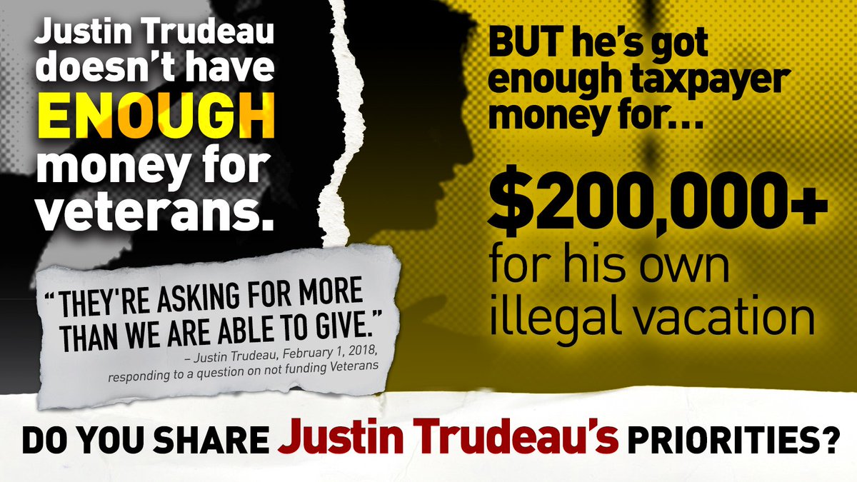 This is unbelievable. Justin Trudeau used Canadian taxpayers’ money for his own illegal trip but he doesn’t have money for our Veterans. These men and women put their lives on the line defending Canada, and they deserve so much better than this.