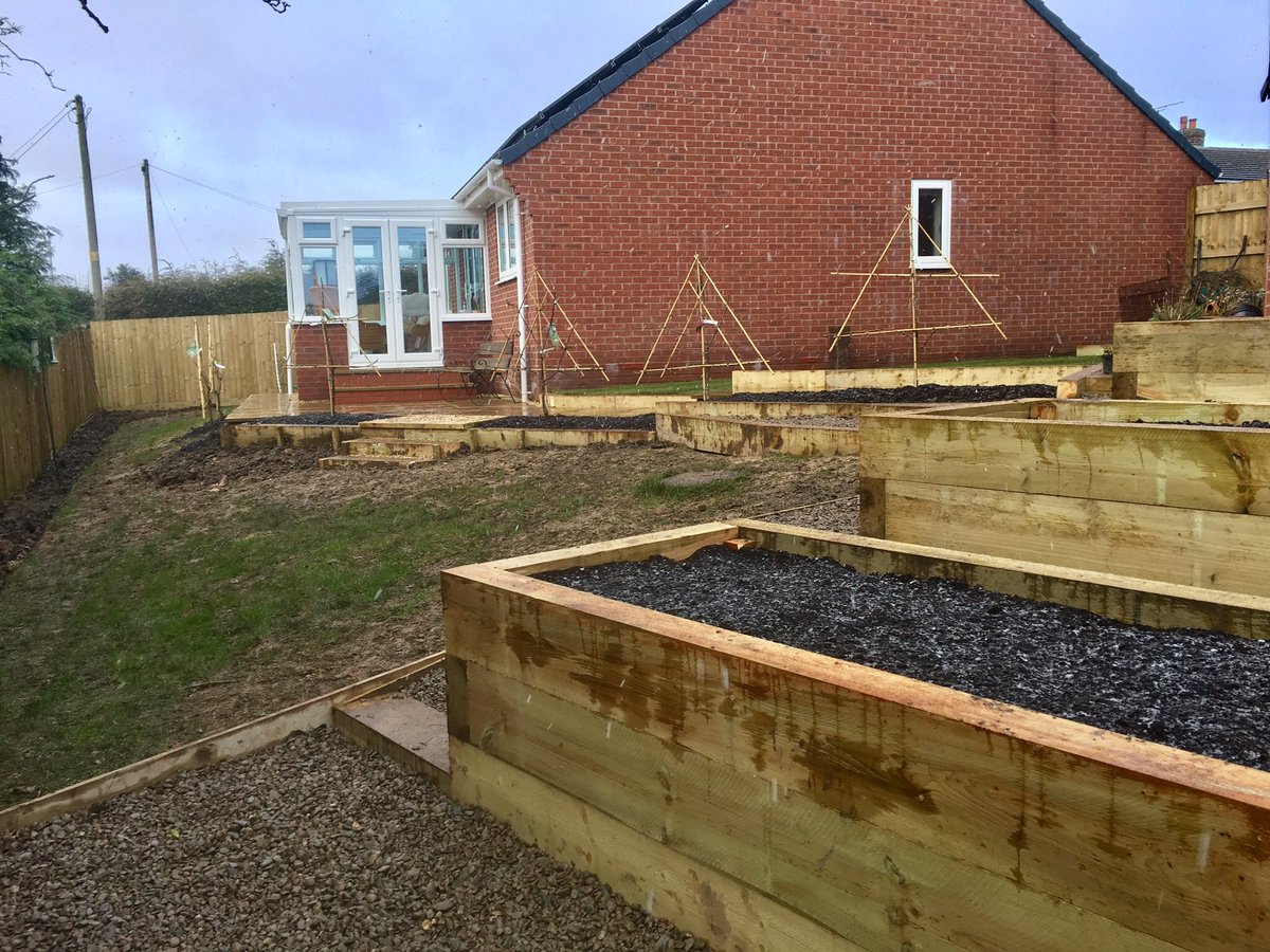 CmlHfd's tweet photo. we have been working in the picturesque #cleehill to complete this challenging sloping #garden. We created a level patio area with matching path flanked with espalier fruit trees leading to terraced raised borders and a level lawn. #landscaping https://t.co/H0Lk8xJ5MR