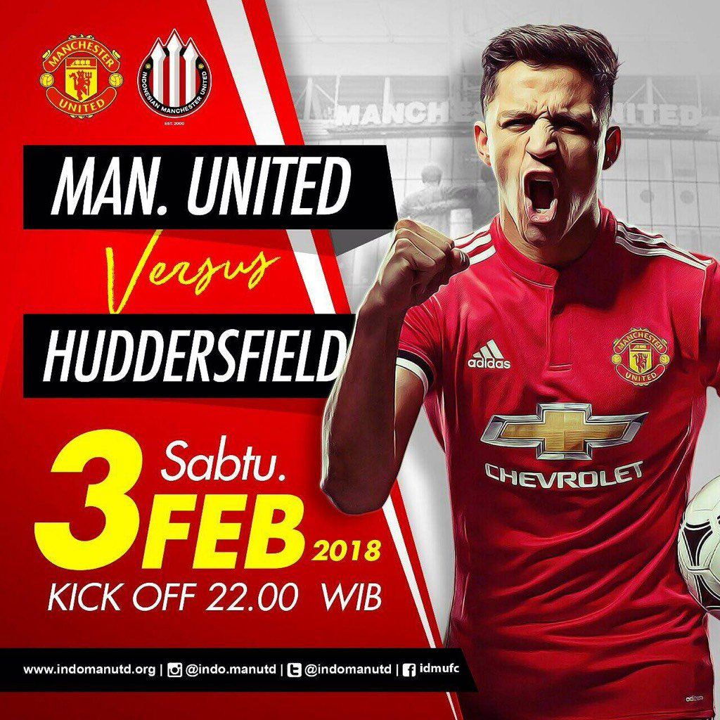 United vs Huddersfield Town
🏡 Old Trafford
📅 3 Febuari 2018
⏰ 21:30 WIB
At lampriet coffe Depan RSUZA
Join us!!!