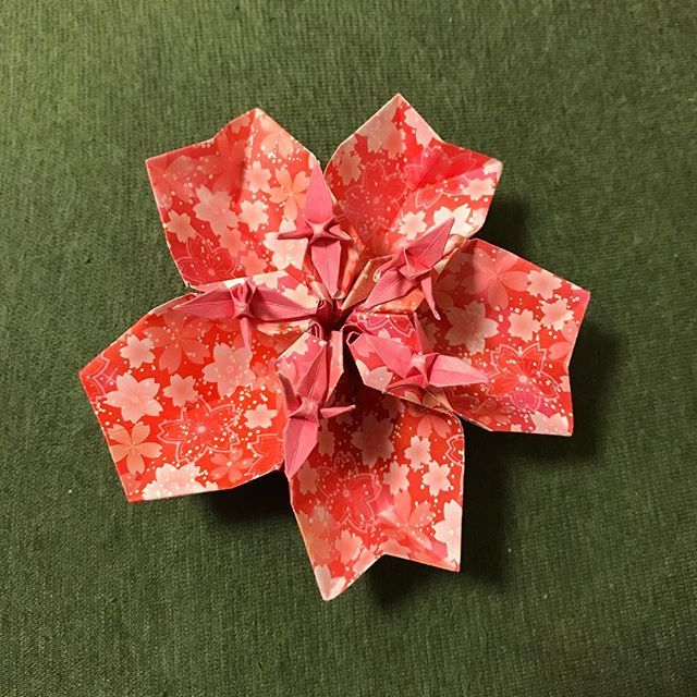 ট ইট র ユイ 作り方母に教えてもろた おりがみ 折り紙 折紙 Origami 折り紙作品 おりがみ作品 作品 桜 サクラ さくら 櫻 Sakura 鶴 つる 折り鶴 おりづる Crane 器 鶴と桜のうつわ うつわ 鶴と桜 鶴とさくら T Co