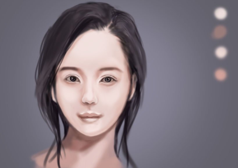 黎嘉 Reika Painting Illustration Graphicdesign ファンビンビン風メイク ビフォーアフター イラスト Illustration Photoshop 女性 リアル 人物画 肖像画 ファッション 美容 アジア メイク フルメイク 化粧 東洋人 すっぴん 素顔 素肌