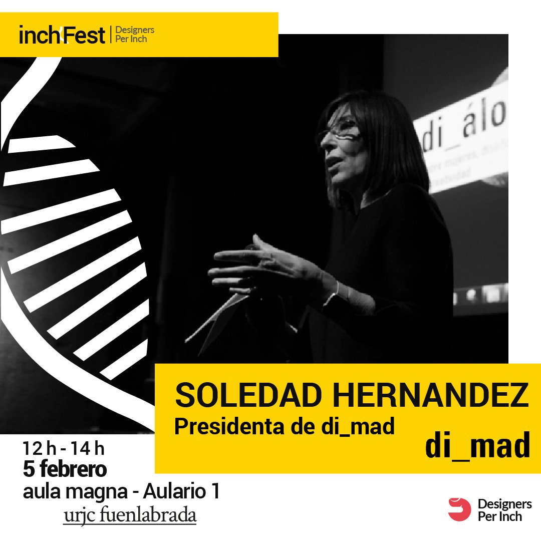 DesignersPI's tweet photo. Una miembro del grupo de directores de @di_mad, @Sole_HdelaRosa, aparecerá para dar una charla en #InchFest. ¡No os perdáis a esta importante figura en el mundo del diseño, inscribíos en nuestra web! https://t.co/hSqapKtKvX https://t.co/fGOkHziuUD