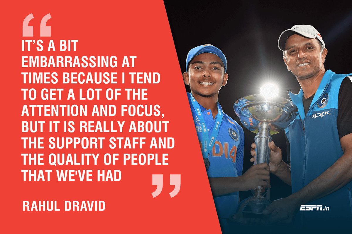 ESPNIndia's tweet photo. Rahul Dravid credits the team and the rest of the support staff after coaching India to the Under-19 World Cup title 

https://t.co/IgBscXNJX8 #AUSvIND #U19CWC https://t.co/2XPXkwYsVq