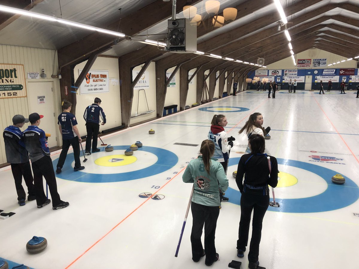 Action from Draw 1 at the 5th annual <a href="/elmiracurling/">Elmira Curling Club</a> @OJCTcurling U18 cash spiel last night. Draw 3 begins this morning at 8:30. Scores on <a href="/CurlingZone/">CurlingZone</a>. Thanks to <a href="/MartinsPets/">Martin Mills</a> <a href="/Frey_BC/">FreyBC</a> <a href="/AdventureGuide_/">Adventure Guide Inc.</a> Rudow’s Autobody and Century Group for their support!