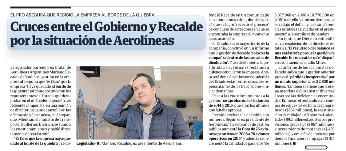 conforen's tweet photo. #FraudeContable en Aerolíneas
#MarianoRecalde con apoyo económico de #CFK administró una empresa inviable, en estado de quiebra permanente, sostenida mediante la inyección sostenida de recursos proveniente del PresupuestoNacional.
La saquearon y utilizaron con fines políticos https://t.co/nVnm8oiCC4