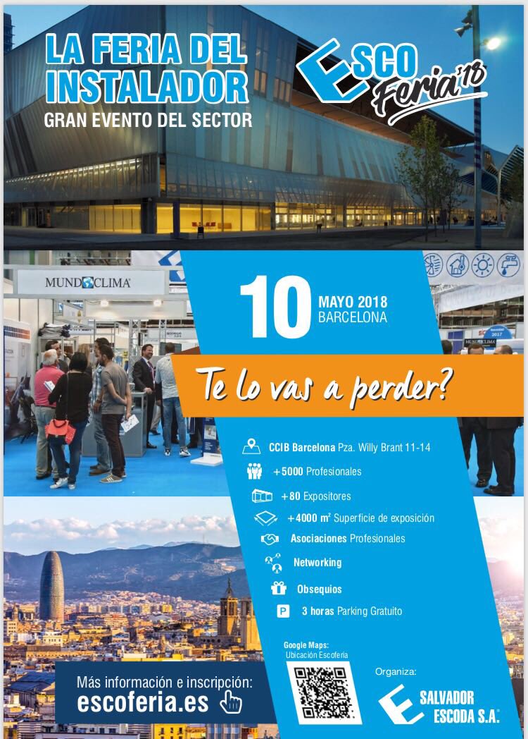 s_guarnich's tweet photo. #EscoFeria2018 +4000 m2 +80 expositores +5000 profesionales. Asociaciones. Networking. Ponencias. 10 de mayo Recinto Forum de Barcelona. Espacio CCIB. Te lo vas a perder?  https://t.co/K9lIItHjXb. https://t.co/rVzDiJ07xA