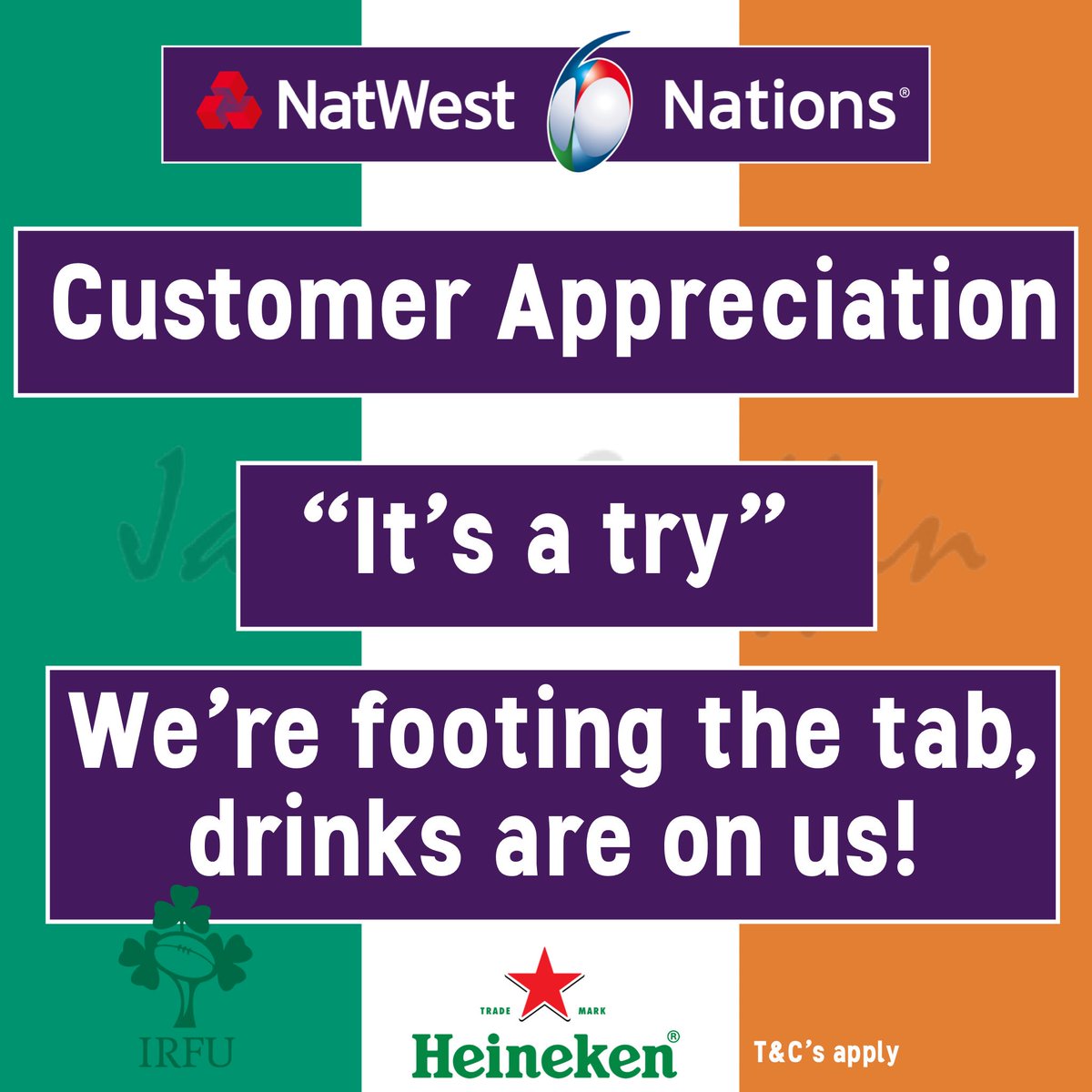jamesgriffinpub's tweet photo. Drinks are on us to Thank You for supporting us! Our Customer Appreciation Day is today, Saturday! Live Rugby 🏉 , Complimentary Drink &amp; Food ! Sure where else would you get it! 
#JamesGriffinPub https://t.co/QMyRPFLYBS