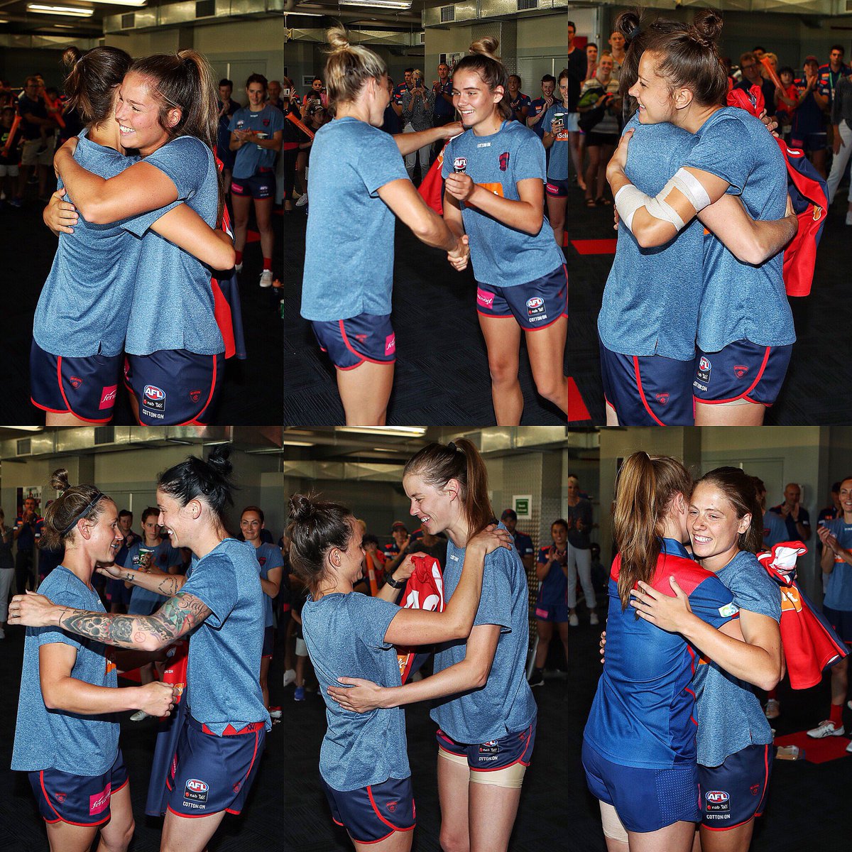 MattyGoodrope's tweet photo. Special moment in the rooms pre-match on Sunday as six new @aflwomens players received the @melbournefc jumper. https://t.co/pgdGpUvCmV