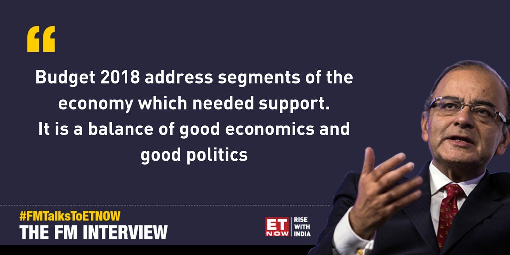 ETNOWlive's tweet photo. #FMTalksToETNOW | Finance Minister Arun Jaitley believes that #Budget2018 is a very balanced budget and it addresses the critical lags in the economy. Watch ArunJaitley on ETNOW LIVE in conversation with @SupriyaShrinate on our FB page here:
https://t.co/JbLrTpRjRw https://t.co/xAteQENW2Y