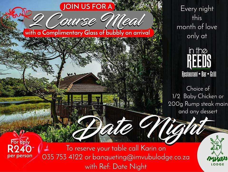 imvubulodg's tweet photo. Don’t forget you have to book for our Date Night special! Call now on 035 753 4122 to reserve your table.
#valentinesday #ImvubuLodge #datenight #inthereeds #dinnerwithaview #dining #dinner https://t.co/HjEwrZJNMG