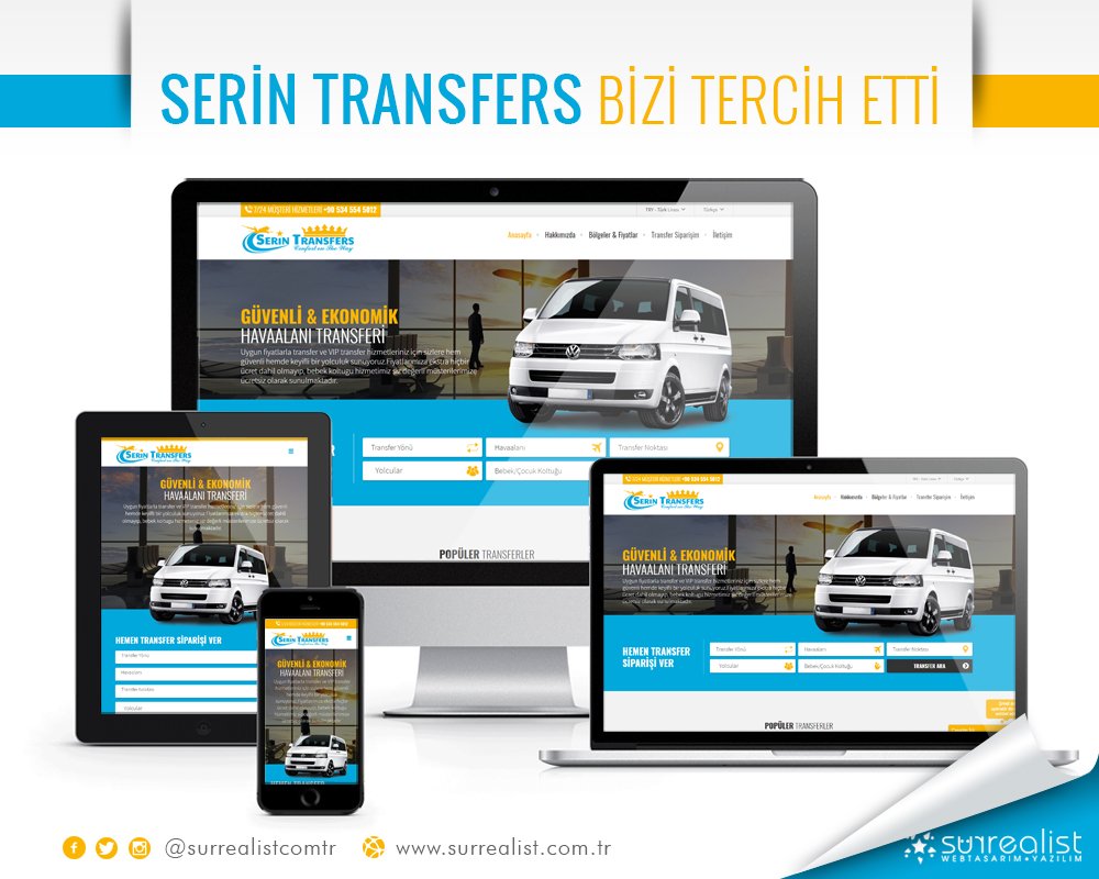 surrealistcomtr's tweet photo. 2017 yılında Antalya merkezde kurulmuş olan @SerinTransfers, havaalanı transfer sitesi çözümlerinde için bizleri tercih etti. Ayrıntılar:
https://t.co/1f9xcJaJ96 ✔ #webtasarım #seo #mobilsite #alanya #havaalanı #viptransfer https://t.co/WFHyISBuC9