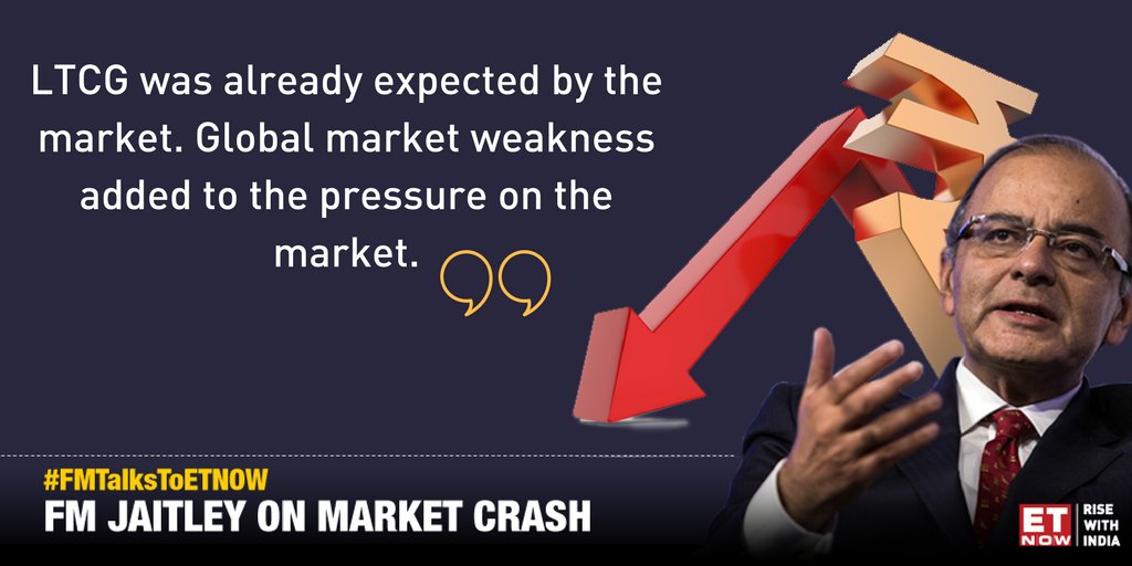 ETNOWlive's tweet photo. #FMTalksToETNOW | Finance Minister Arun Jaitley (@arunjaitley) says "Market was already prepared for re-introduction of #LTCGTax in #Budget2018." Watch ArunJaitley on ETNOW LIVE in conversation with @SupriyaShrinate on our FB page here:
https://t.co/JbLrTpRjRw https://t.co/vczkhiYdn3