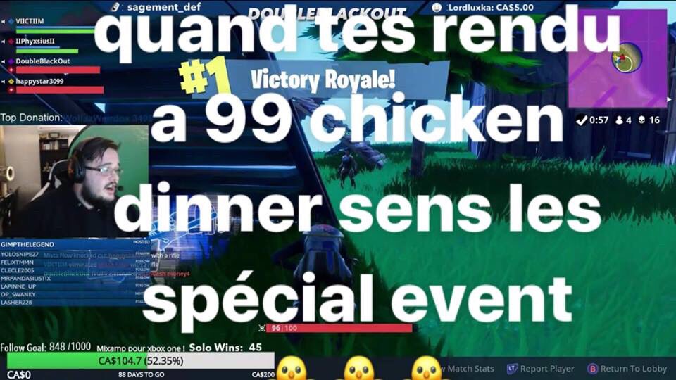 DoublexBlackOut's tweet photo. on a atteint 853 followers, 6 chicken dinner encore!! We the fucking best!
I just love my lifestyle .... 🤤
Merci de croire en La Hyped House one love.
#chickendinner #twitch #dbo #DoubleBlackOut #supportsmallstreamer https://t.co/GyiZvchA9q