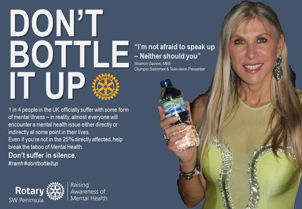 Thank you to Plymouth's former Olympic swimmer and now TV Presenter Sharron Davies (<a href="/sharrond62/">Sharron Davies MBE</a>) for backing Rotary in the SW Peninsula's Mental Heath campaign - Don't Bottle It Up. #rotary #dontbottleitup