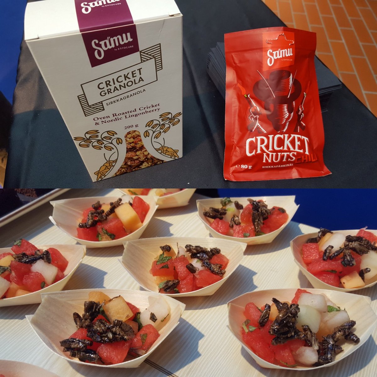petriovaska's tweet photo. Suomen Yrittäjien #pjpäivät käynistymässä. Kahvipöydässä vain lihattomia vaihtoehtoja. Onneksi #protsku osasto hoitui #samu #cricket #granola'lla, kiitos @entocube #yrittäjät @suomenyrittajat https://t.co/WM9gS63q7n