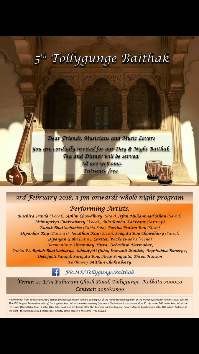 Allarakhamusic's tweet photo. Hello friends ...performing SARANGI SOLO tonight at TOLLYGUNGE BAITHAK here is the full program list...I personally invite all my friends n  music lovers ...ur presence grace the occasion....hope to see u there....need wishes n dua's... https://t.co/DOt2pNs0Mr