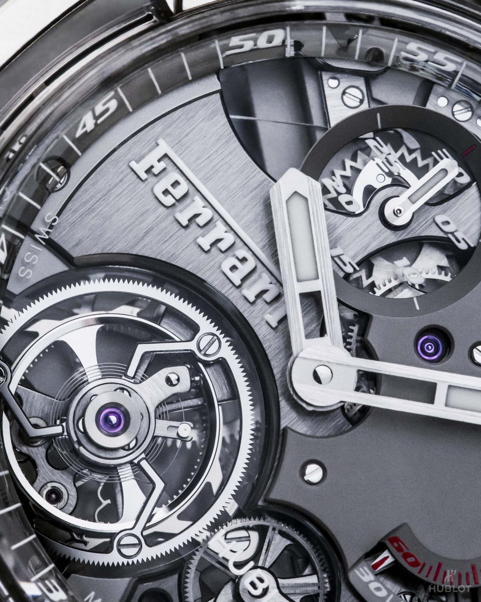 Hublot's tweet photo. Take a closer look at the new #Techframe Ferrari Tourbillon Chronograph now available in Sapphire and White Gold. #HublotFerrari #Ferrari https://t.co/lPxCHJmN2V